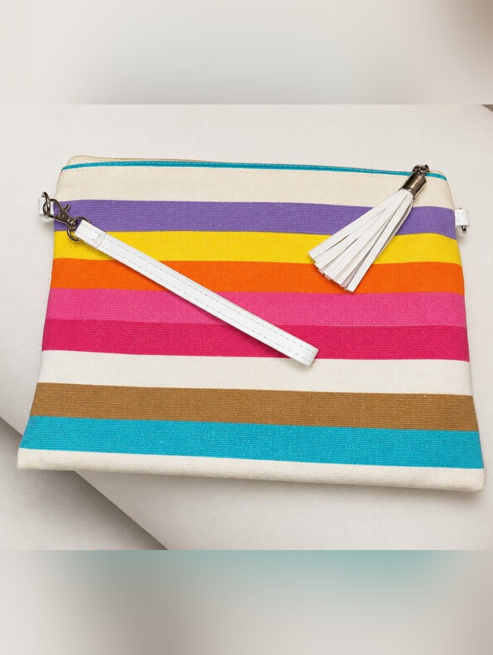 Striped Canvas Wristlet Clutch - Bright Multi-Color